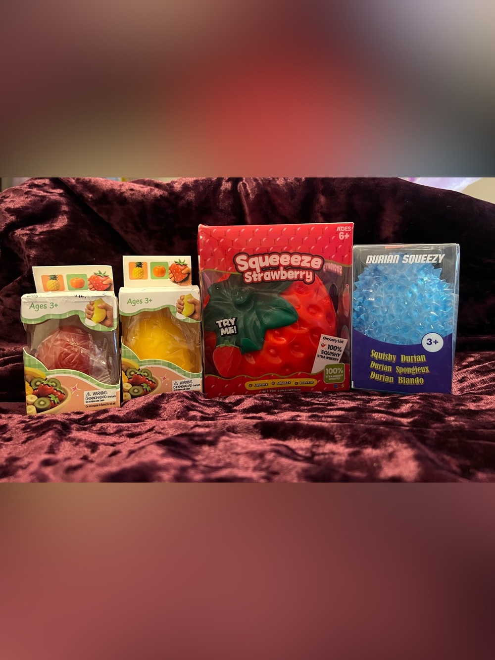 4Pc Fruit Squishy Lot Jumbo Strawberry, Durian Blando,sm strawberry & șm Lemon